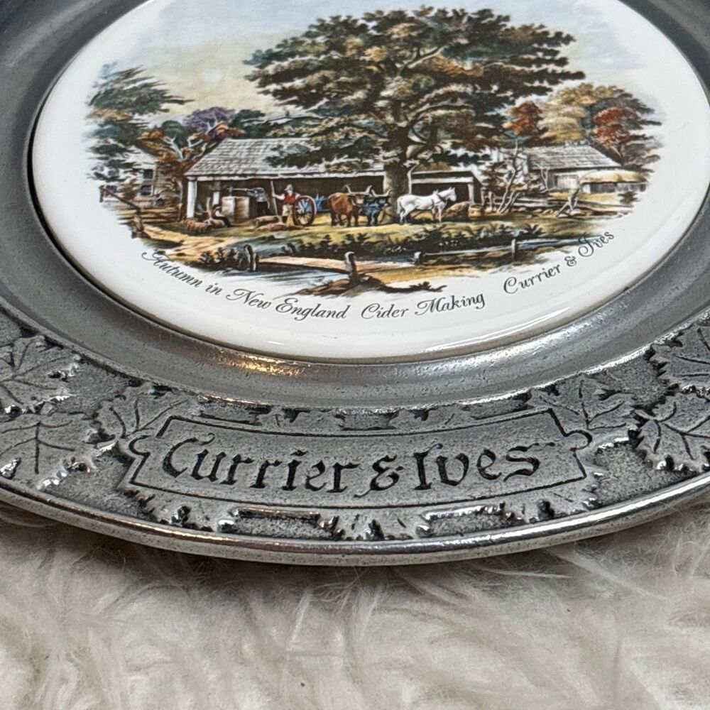 Currier & Ives Pewter Plate "Autumn In New England" - Picture 11 of 16